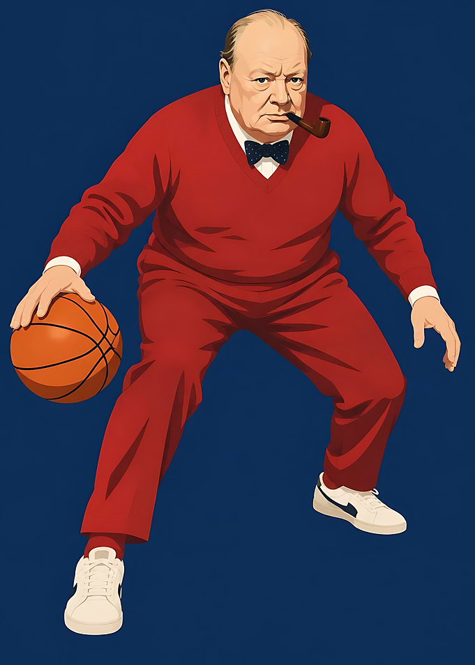 Winston Churchill Playing Basketball