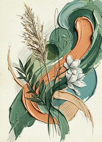 Botanical Abstract Floral Texture Impasto Art