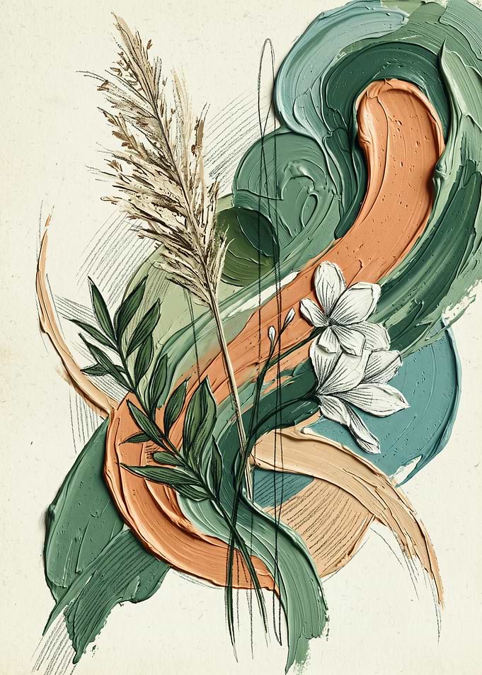 Botanical Abstract Floral Texture Impasto Art
