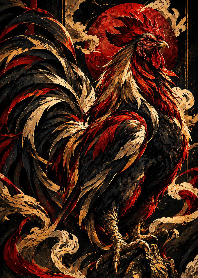 Majestic Rooster in Japanese Art Style