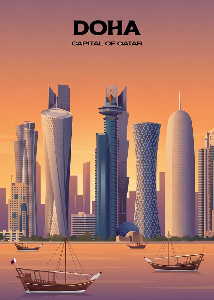 Doha Qatar Skyline Travel Poster