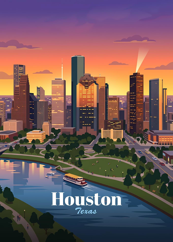 Houston Texas Skyline Sunset Poster