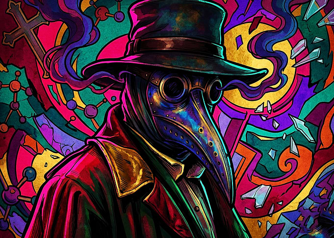 Plague Doctor Neon Trippy Art