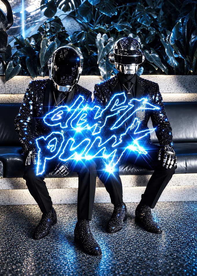 Daft Punk Glowing Neon Portrait