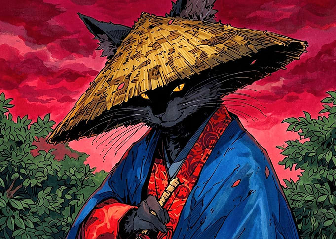 Black Cat Samurai in Traditional Attire