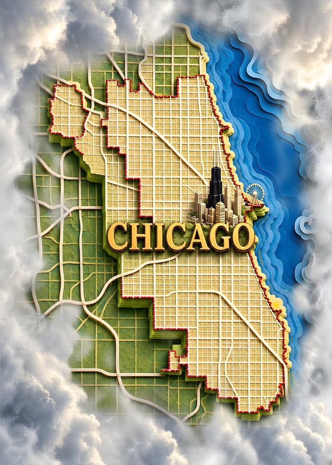 Chicago Windy City Map Art
