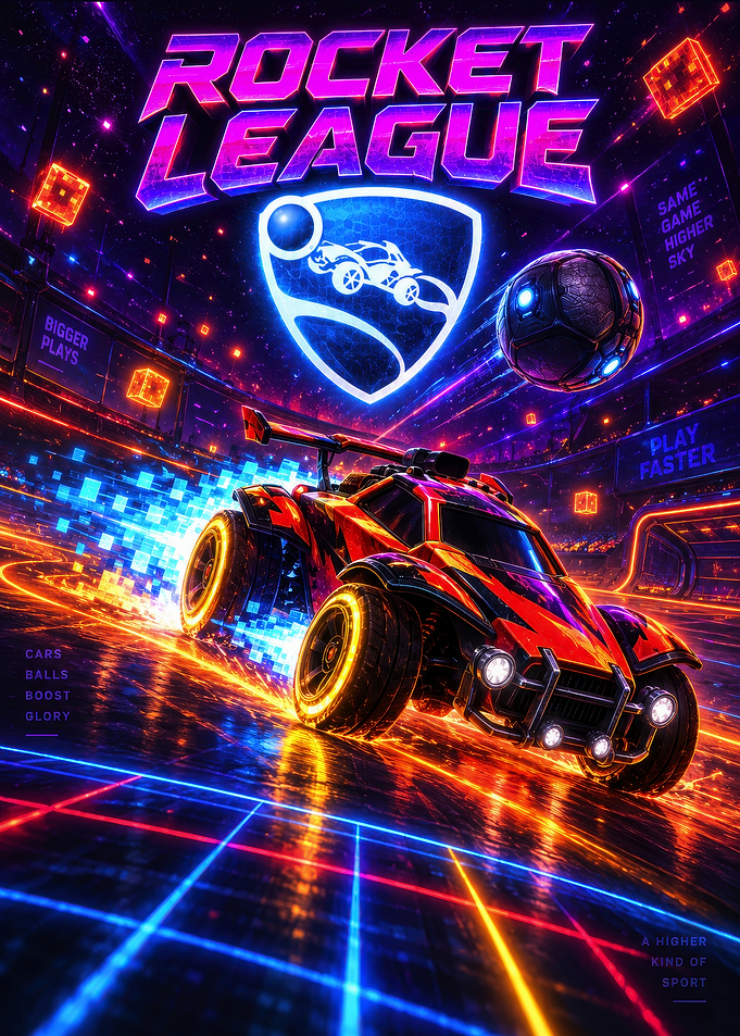 Rocket League Neon Gaming Poster