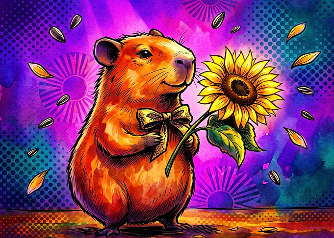 Cute Hamster Holding a Sunflower