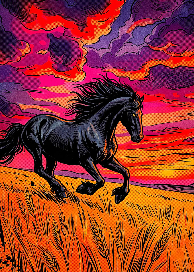 Horse Moon Sea Pop Art Poster