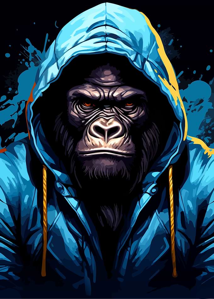 Gorilla in a Blue Hoodie