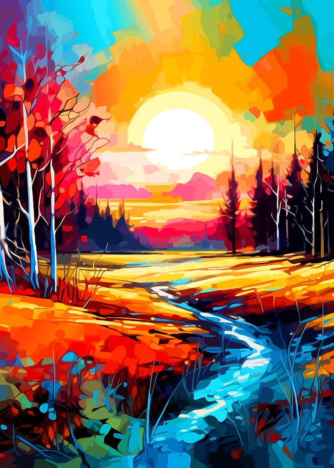 Vibrant Abstract Sunset Landscape