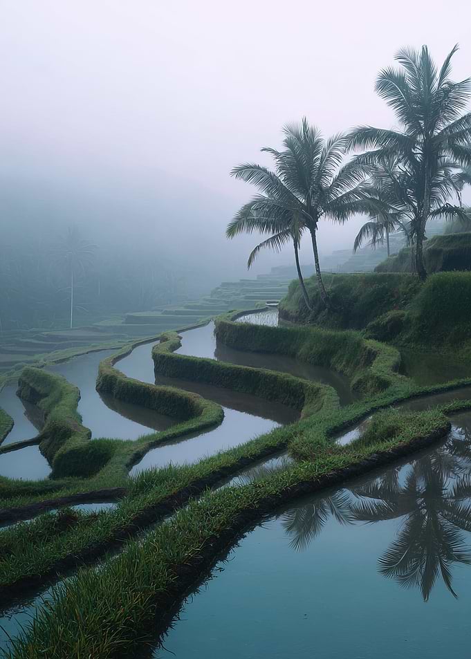 Misty Morning Rice Terraces | Bali Landscape Wall Art