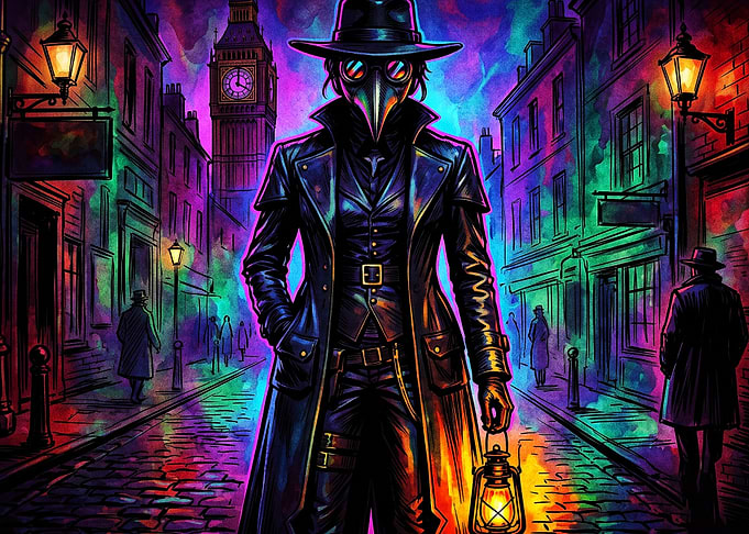 Plague Doctor Neon Cyberpunk Art