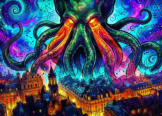 Kraken Monster City Psychedelic Art