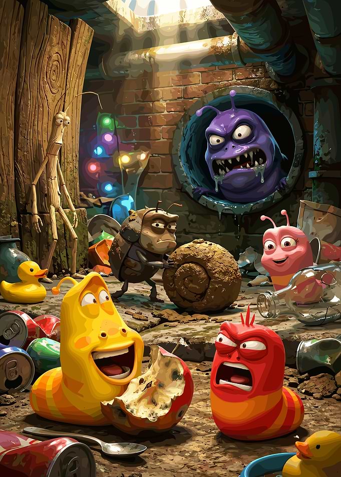 Larva Cartoon Characters in Sewer