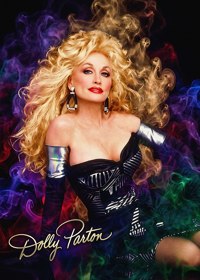Dolly Parton Portrait with Colorful Smoke