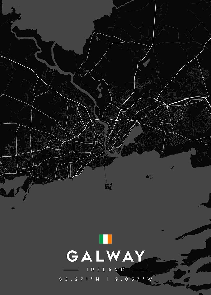 Minimalist Map of Galway, Ireland