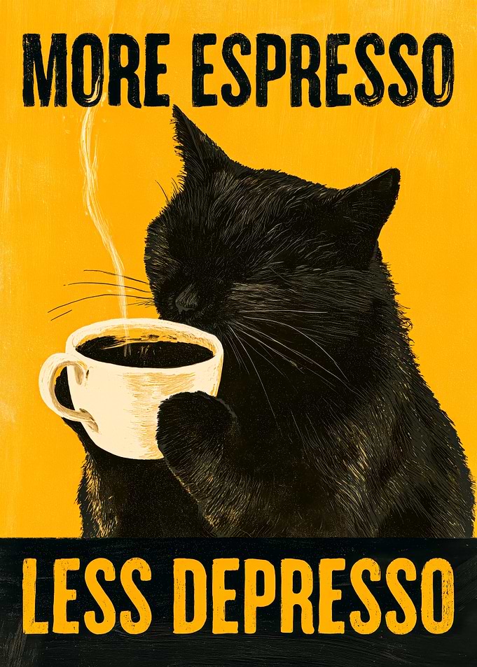 More Espresso Less Depresso Cat Poster