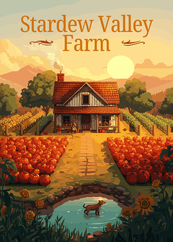 Stardew Valley Farm Sunset Poster