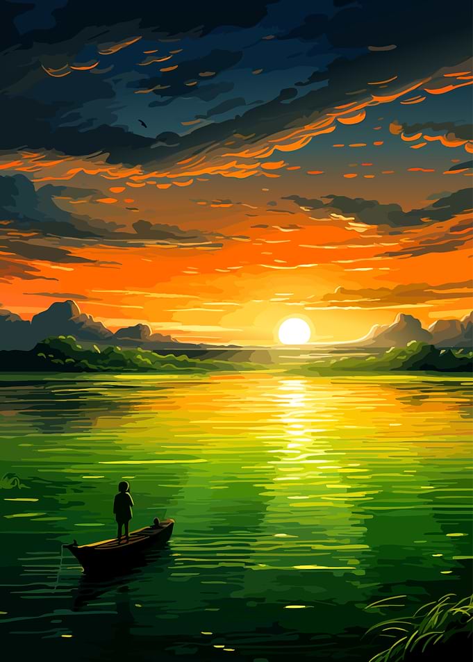 Lone Boatman at Sunset
