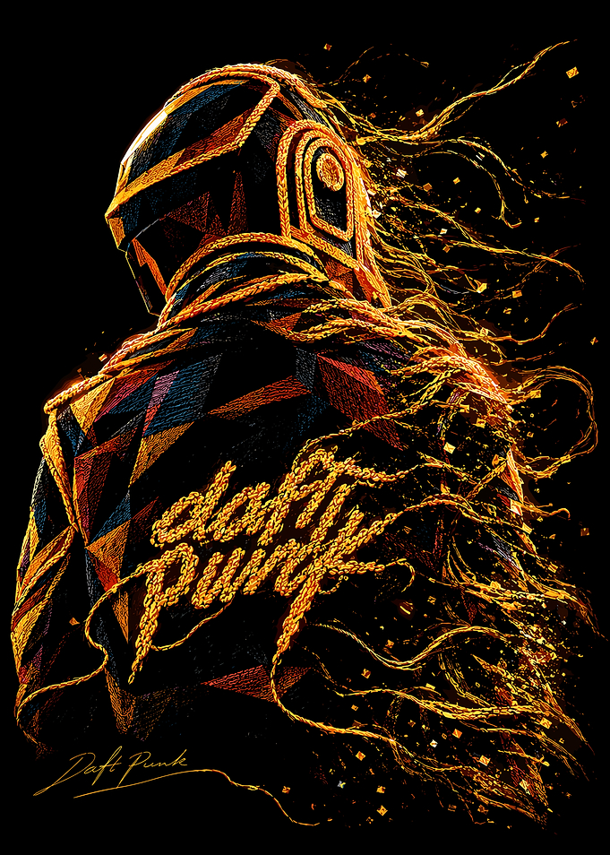 Daft Punk Gold Thread Art Portrait