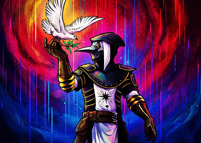 Plague Doctor Dove Neon Cosmic Art