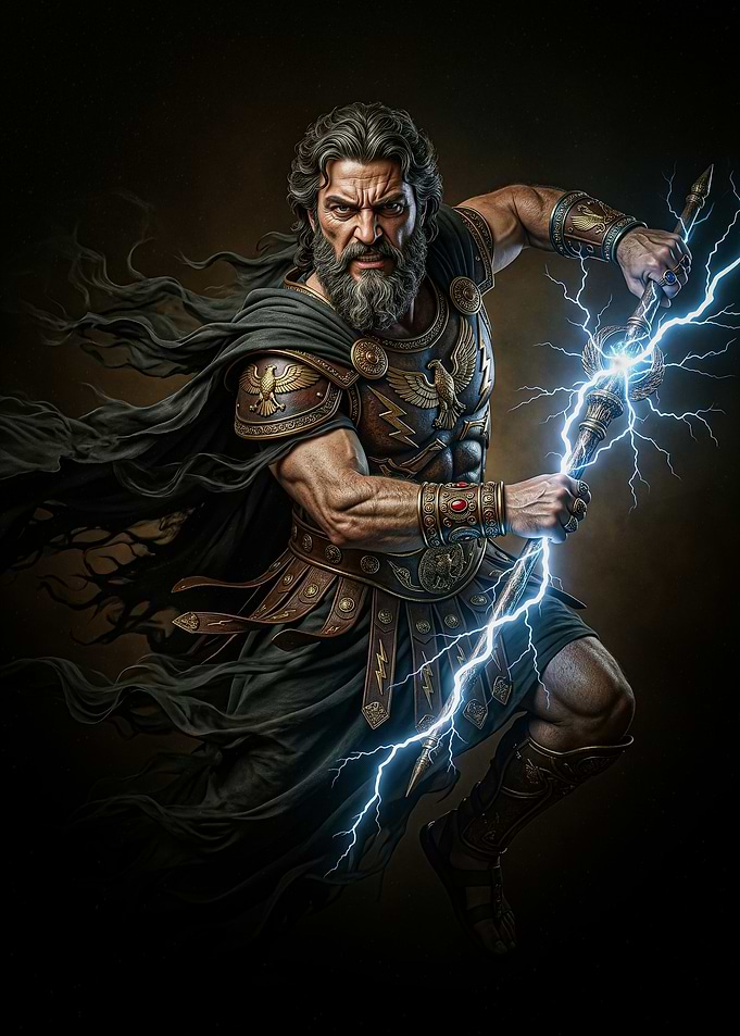 Zeus Wielding Lightning Bolt
