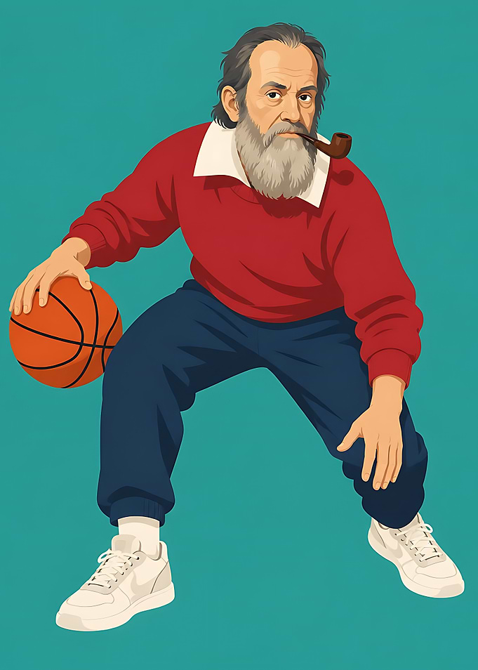 Bearded Man Playing Basketball
