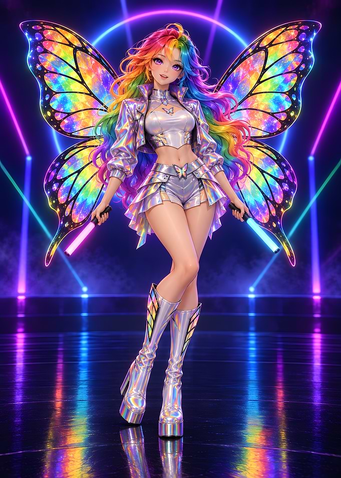Rainbow Butterfly Anime Girl Performer