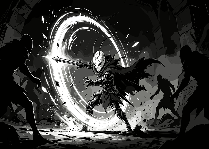 Insectoid Knight Battling Shadow Enemies