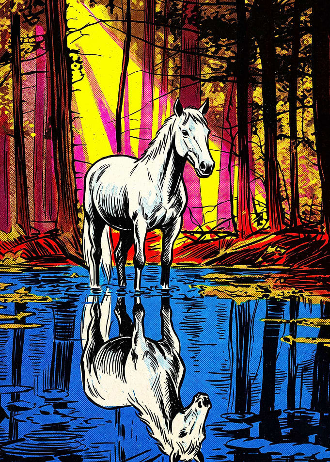 Fire Horse Flames Retro Pop Art