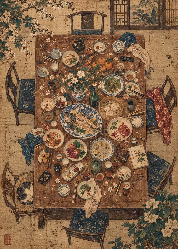 Traditional Chinese Feast Table Setting