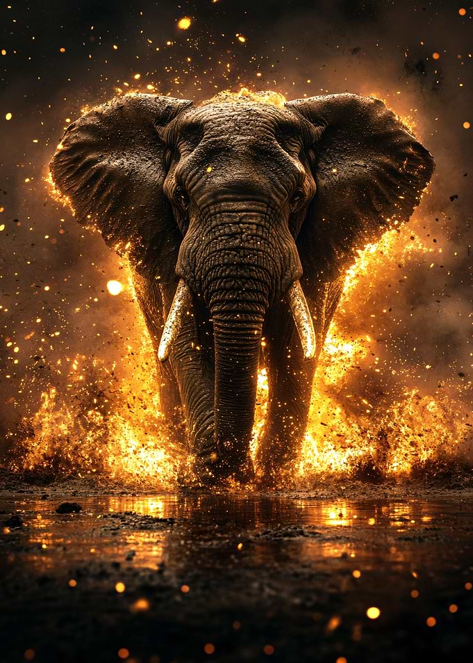 Majestic Elephant Surrounded by Fire