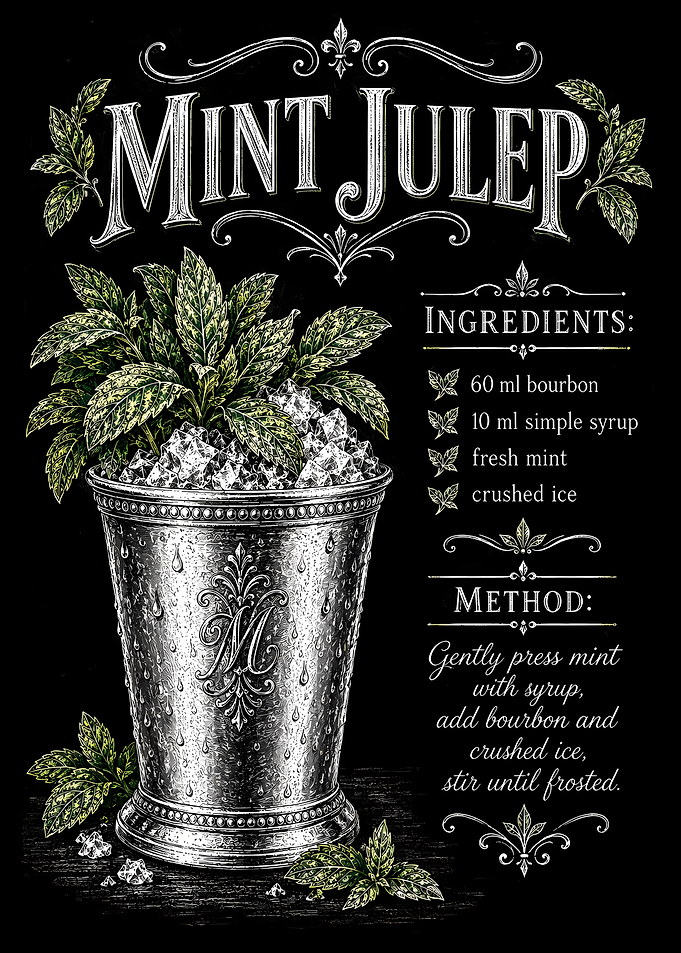Vintage Mint Julep Cocktail Recipe Poster