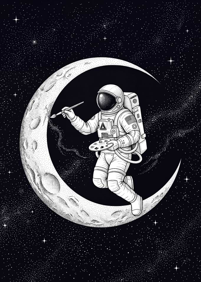 Astronaut Painting the Crescent Moon