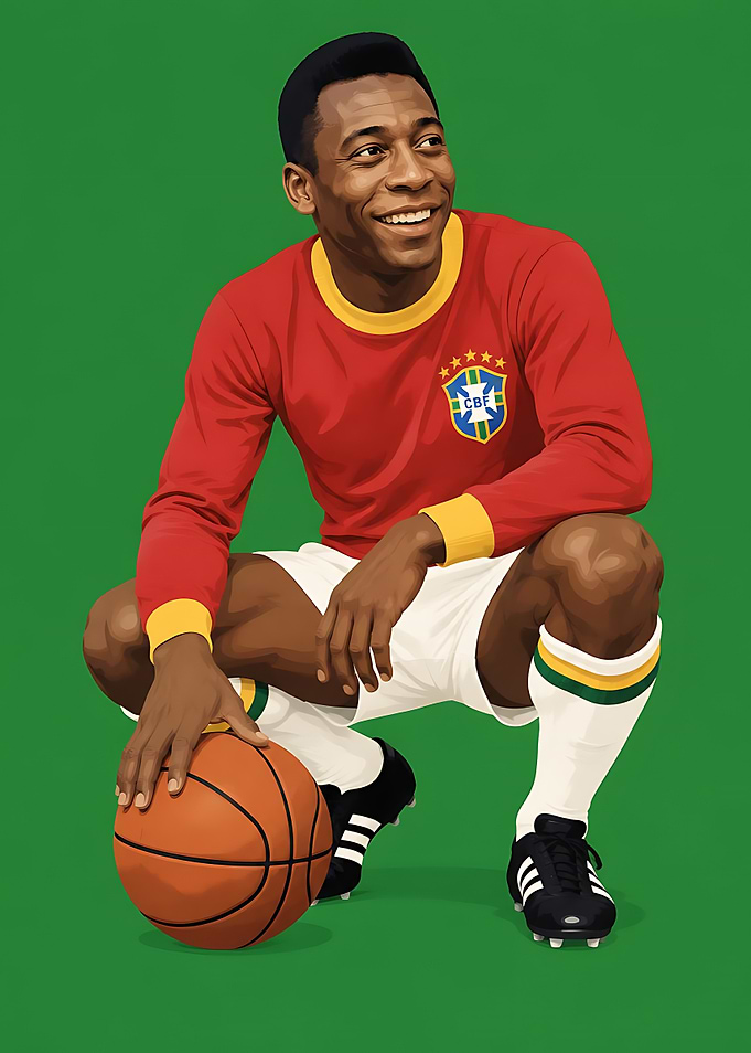 Pelé Portrait with Basketball