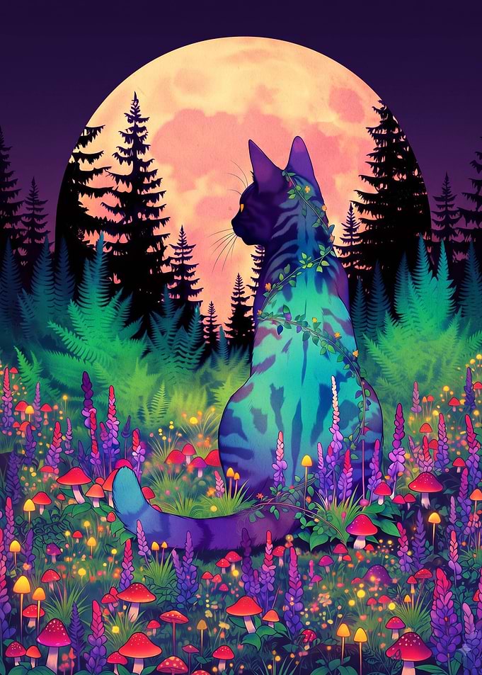 Mystical Cat in Enchanted Forest