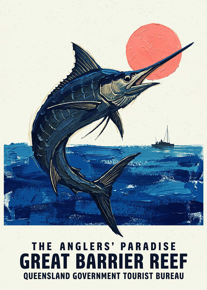 Great Barrier Reef Marlin Travel Vintage Art