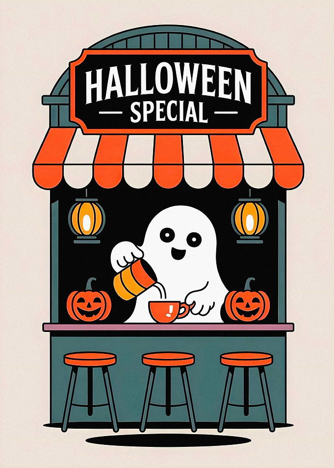 Cute Ghost Serving Halloween Coffee