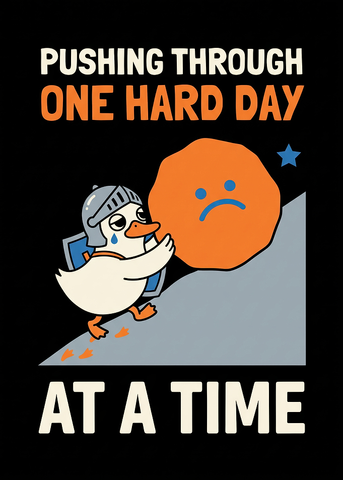 Knight Duck Pushing Sad Boulder