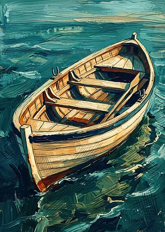 Wooden Boat Ocean Seascape Oil Painting