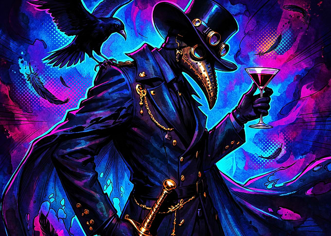 Plague Doctor Neon Cyberpunk Art