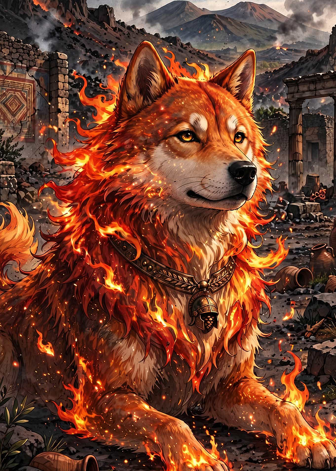 Fiery Wolf in Ancient Ruins