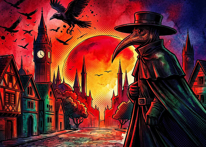 Plague Doctor Gothic Red Moon Art