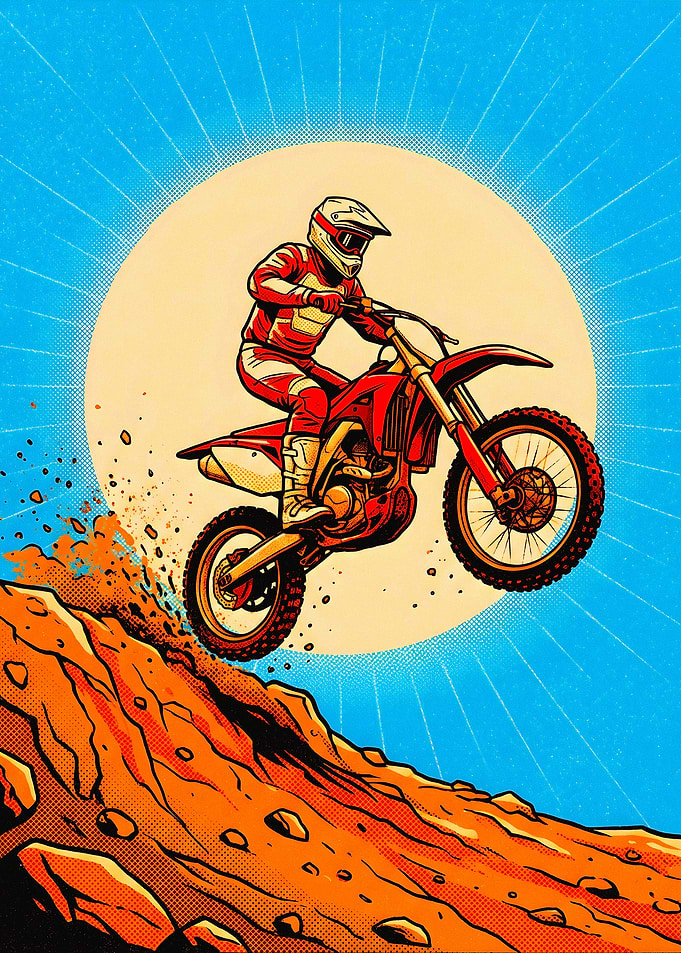 Motocross Rider Jumping Over Hill