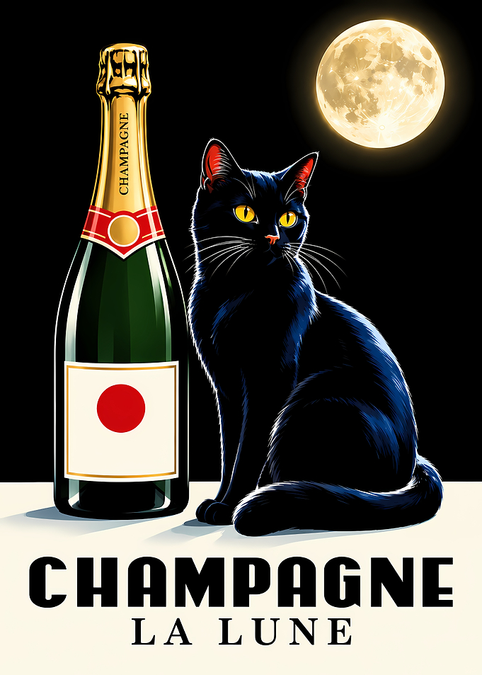 Black Cat Champagne Vintage Poster