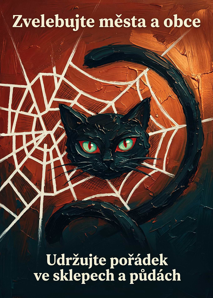 Black Cat Web Vintage Poster Impasto Art