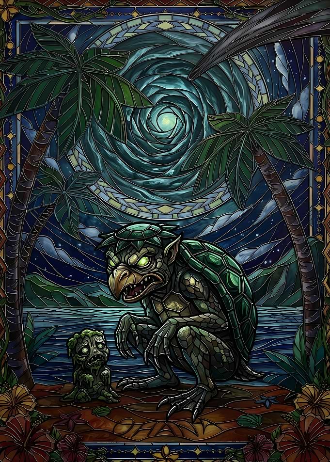 Stained Glass Kappa and Zombie Art