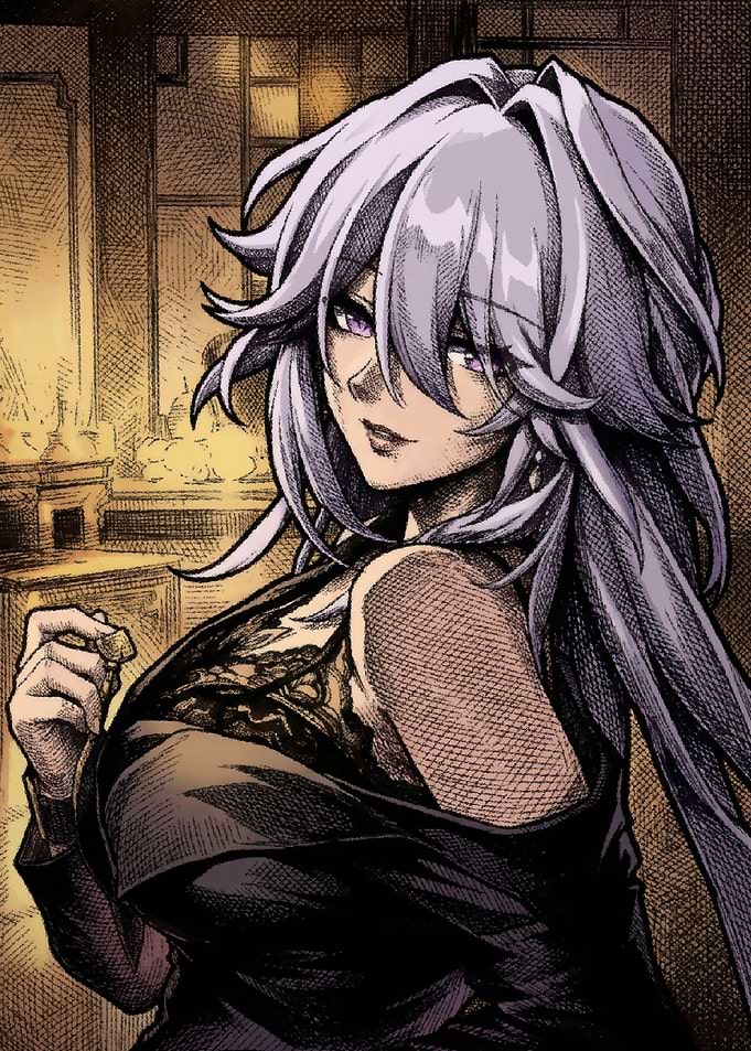 Elegant Anime Woman in Dark Attire