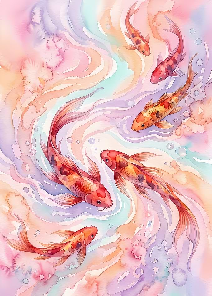 Watercolor Koi Fish Swimming